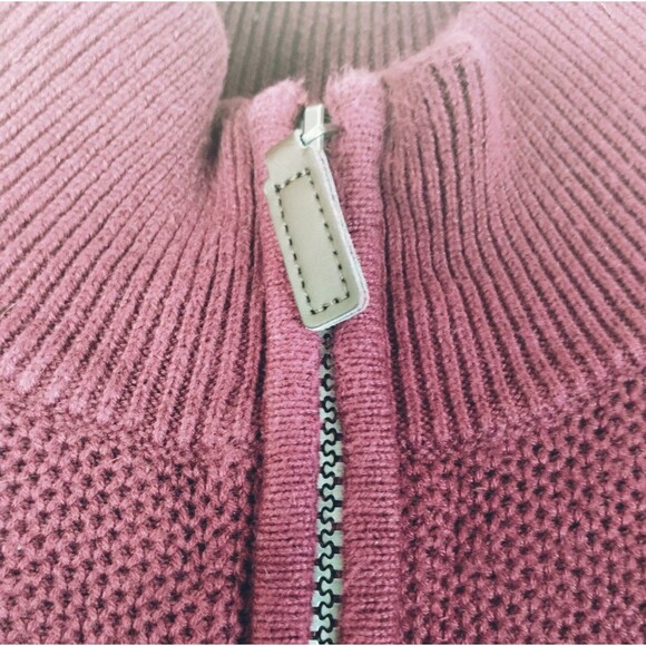 Sweater Mens L Long Sleeve 1/4 Zip Cotton Waffle Knit Maroon Mock Neck Preppy - Picture 6 of 9